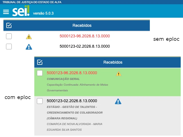 Visualização horizontal e descritiva otimizada no sistema SEI